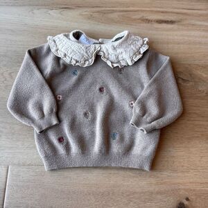 Zara Brown Sweater with Floral Embroidery